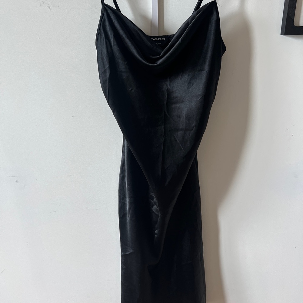 Bebe Black Satin Slip Dress
